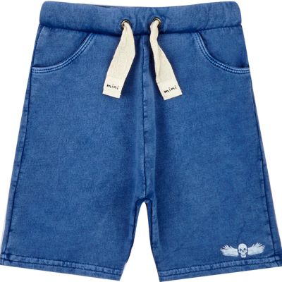 Mini boys blue acid wash shorts